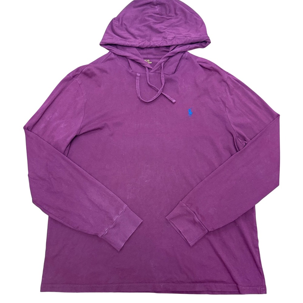 Polo Ralph Lauren Hoodie Mens Large Maroon Long Sleeve T-Shirt Sun Faded Cotton